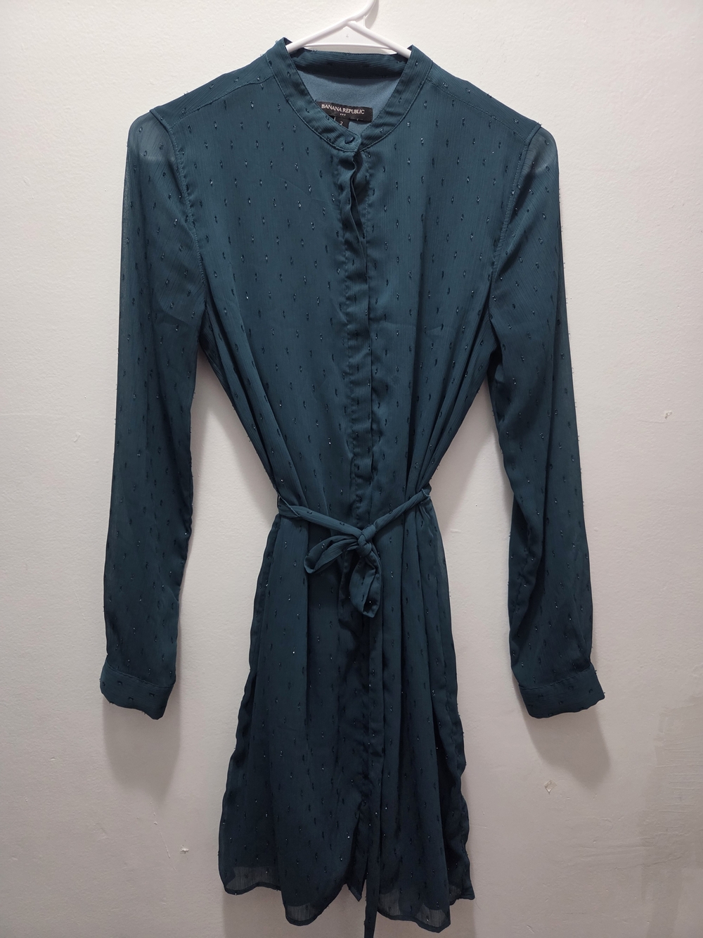 Banana Republic Size 2 Teal Long-Sleeve Tie-Waist Dress